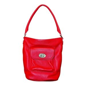 TALBOTS Red Pebble Leather Turnlock Bucket Bag NWOT